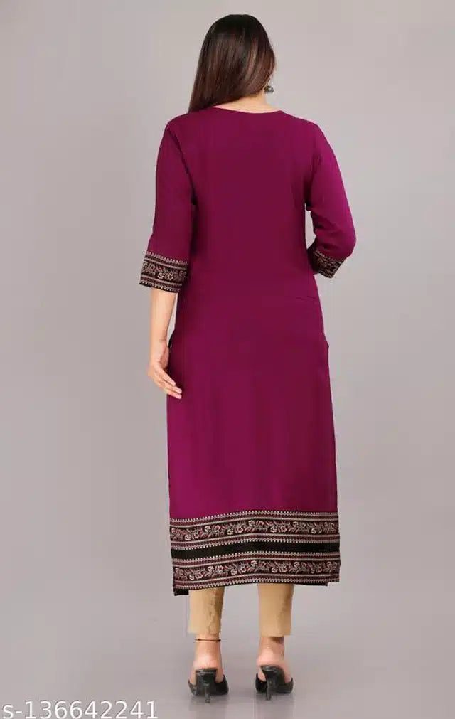 Rayon Embroidered Kurti for Women Purple