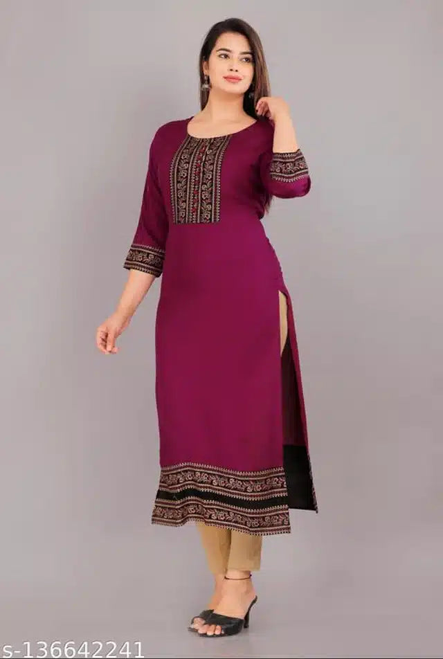 Rayon Embroidered Kurti for Women Purple